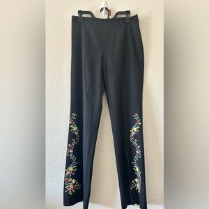 Escada Black Wool Embroidered Floral Dress Pants SZ 40 (8/10)